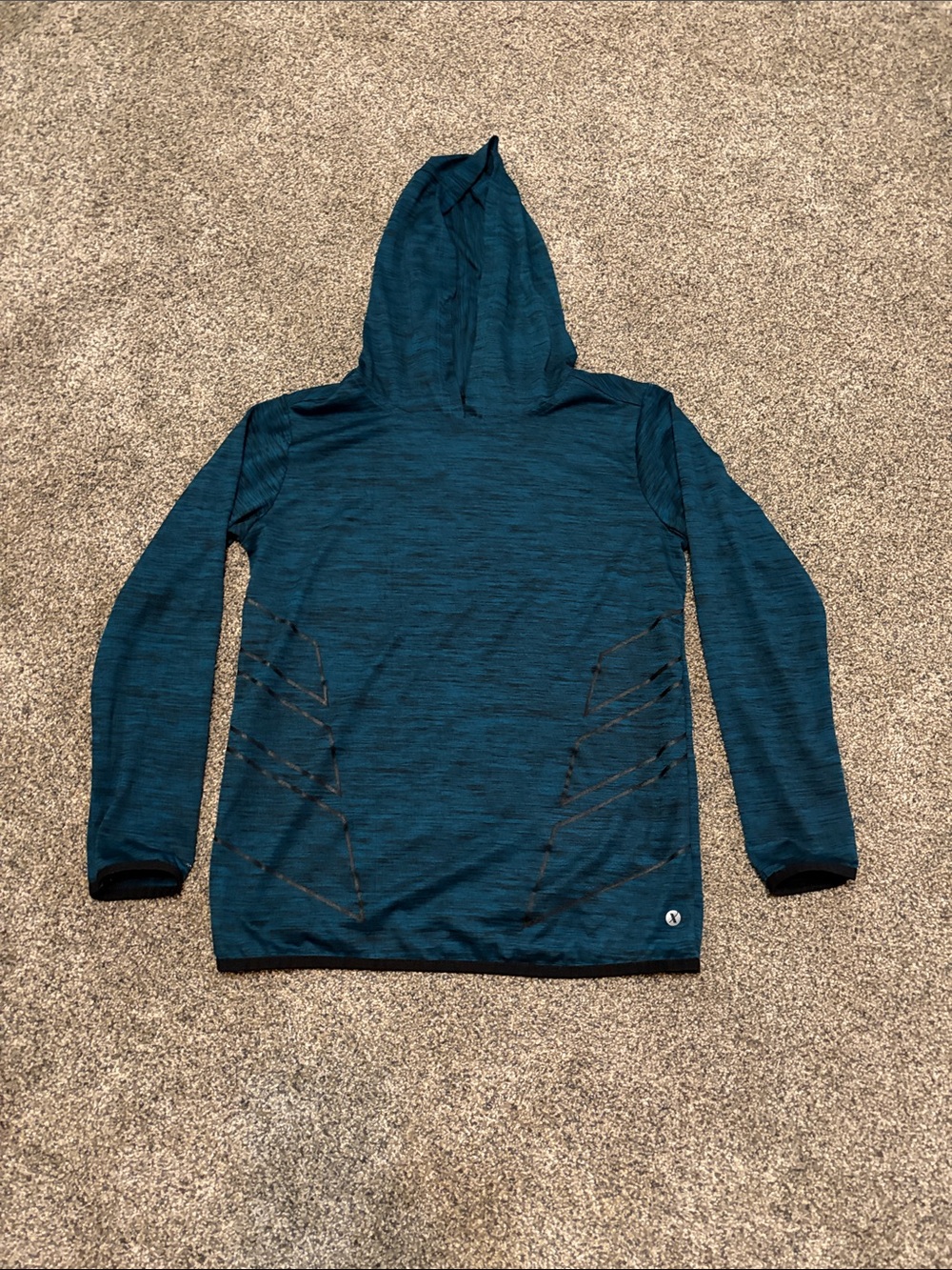 Boys Xersion Teal Long Sleeve Hooded Tee Size M 10/12